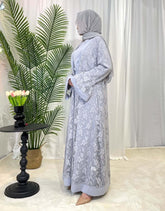 Luxury Rose Lace Kaftan Abaya 3-Piece Set -Aurohaya
